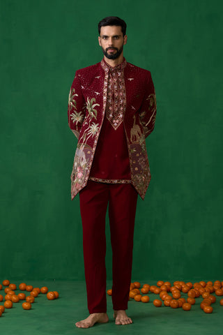 FOREST MAROON JODHPURI SET