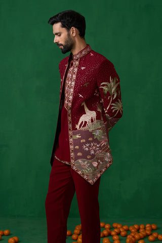 FOREST MAROON JODHPURI SET