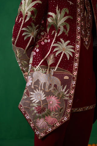 FOREST MAROON JODHPURI SET