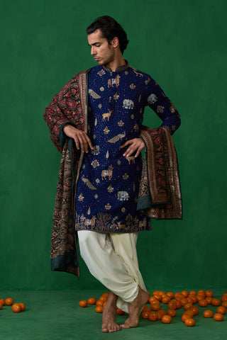 PICHWAI NAVY BLUE DHOTI KURTA SET