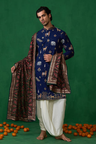 PICHWAI NAVY BLUE DHOTI KURTA SET