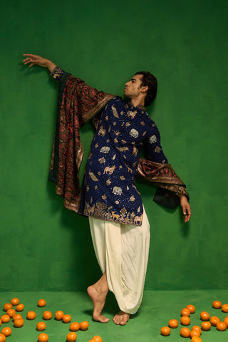 PICHWAI NAVY BLUE DHOTI KURTA SET