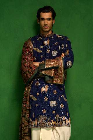 PICHWAI NAVY BLUE DHOTI KURTA SET