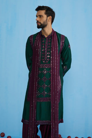 DARPAN BOTTEL GREEN KURTA SET