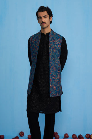 KASHMIRI BLUE KURTA JACKET SET