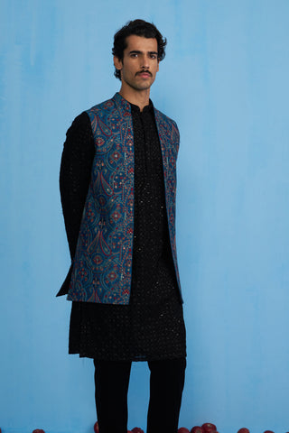 KASHMIRI BLUE KURTA JACKET SET