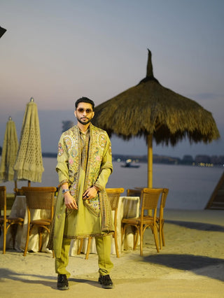 ZAID DARBAR IN Bagicha Tale Mehndi Kurta Jacket Set