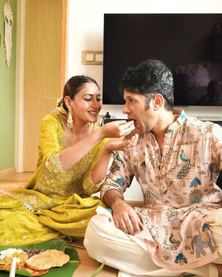 Karan Sharma in Kalyan pink Kurta patiyala set with dupatta