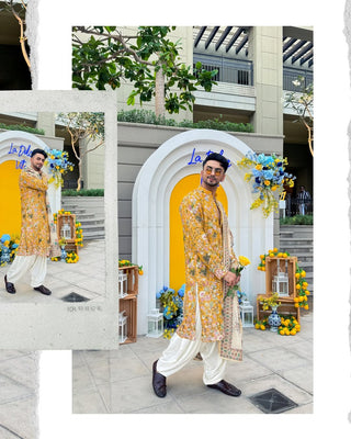 DHAARMIK SAMANI IN PHOOLPANKH HALDI KURTA SET