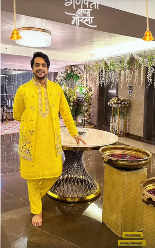 Gaurav S Bajaj in Daksha Real Mirror Work Yellow Kurta Jacket Set With Trouser And Dupatta