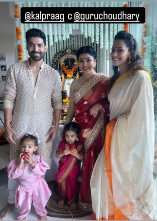 Gurmeet Choudhary in Surya - Embroidered Peach Kurta  Patiyala Set With Dupatta