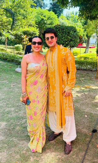 Rishabh Chawla in Ishaan Haldi Kurta Patiyala Set with Dupatta