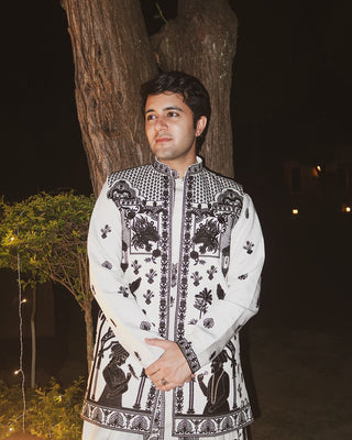 Rishabh Chawla in Navneet offwhite Jacket kurta set with Dupatta