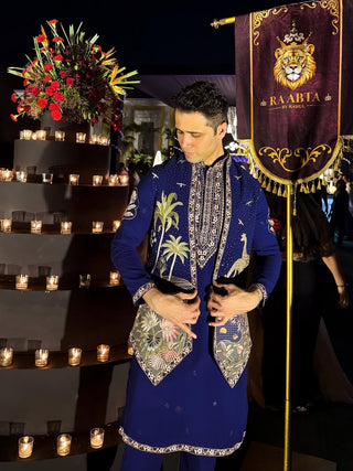 SHAFAN SHEIKH IN FOREST BLUE KURTA JACKET SET