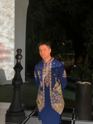 SHAFAN SHEIKH IN FOREST BLUE KURTA JACKET SET