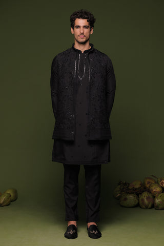 Karron S Dhinggra in Chitta Black handwork Jacket kurta set with trouser