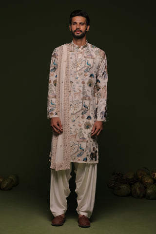 Kubera ivory Kurta set with patiyala and dupatta