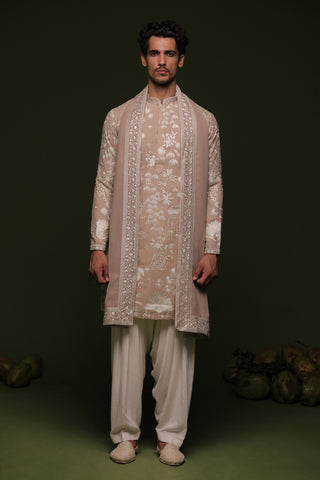 Vritra Beige Kurta set with patiyala and dupatta