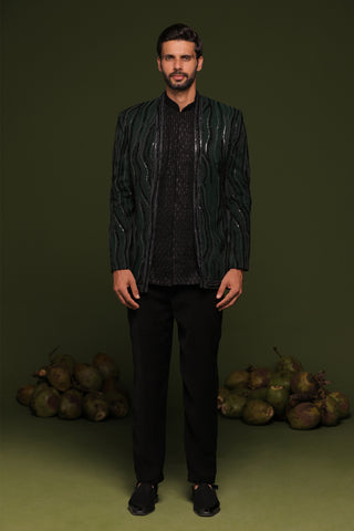 Amantra Bottle Green Jodhpuri set with shirt and trouser