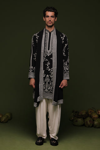 Aryaman Black Kurta set with patiyala and dupatta