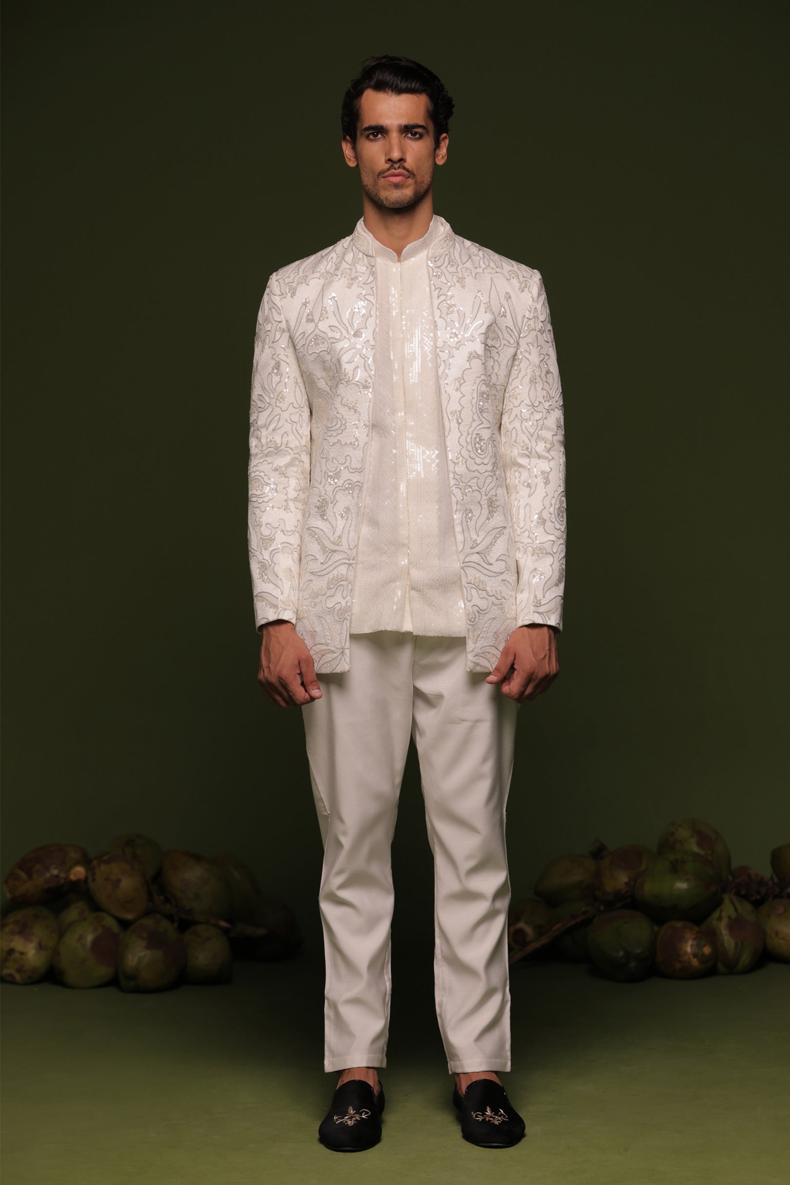 Indra Off White Jodhpuri Set with Shirt Trouser Kalpraag