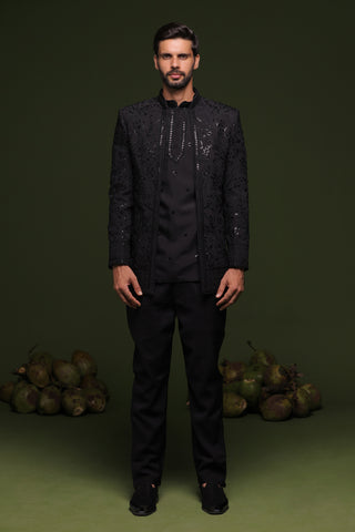 Soma Black Jodhpuri set with short kurta and trouser