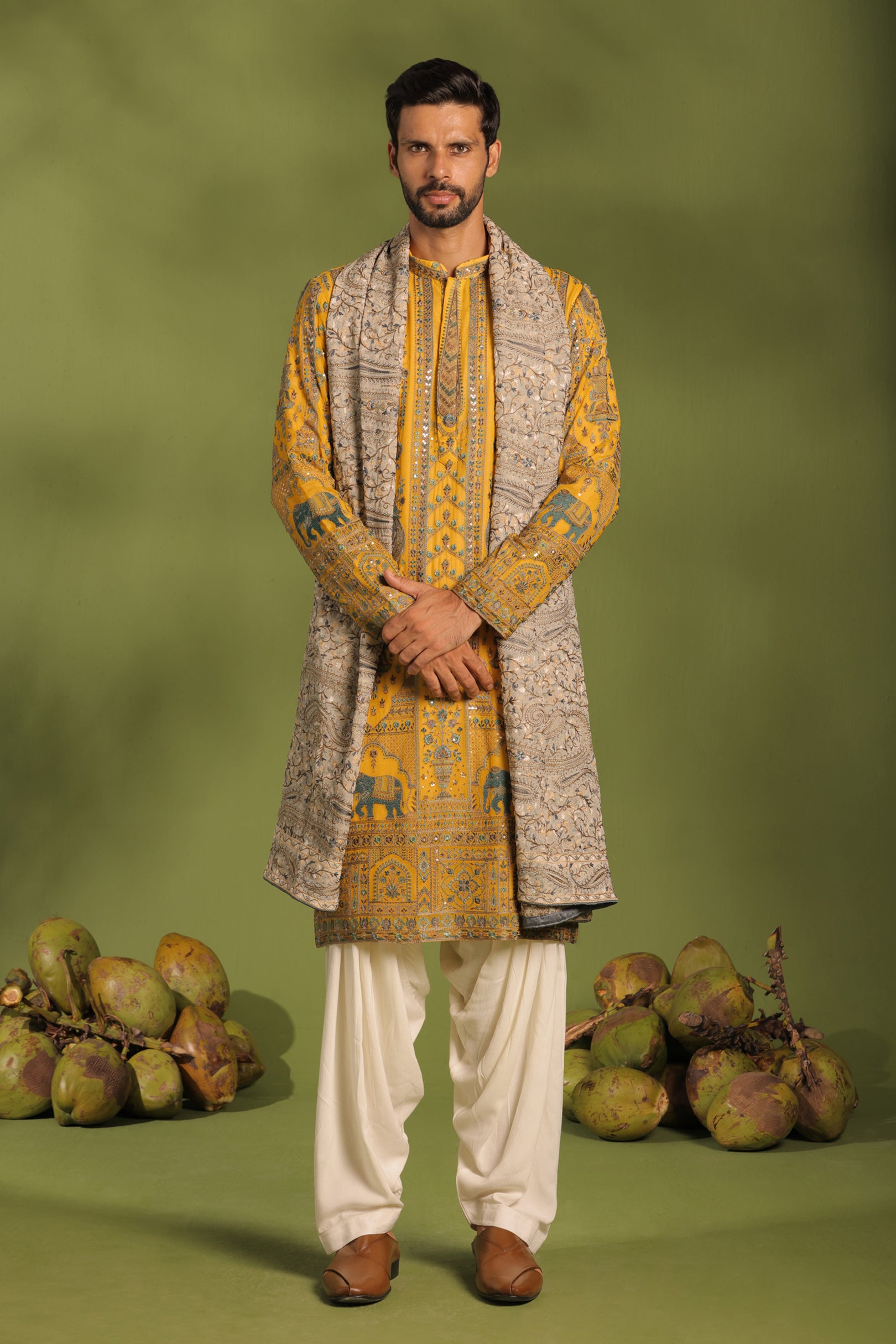 Mantrin Haldi Kurta patiyala set with dupatta