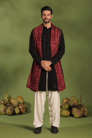 Agni Black Front Open Kurta patiyala set with dupatta