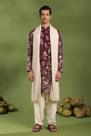 Vidyut Wine Kurta Patiyala Set with Dupatta