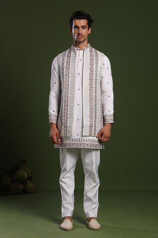 Kshitij White Jacket kurta set with trouser