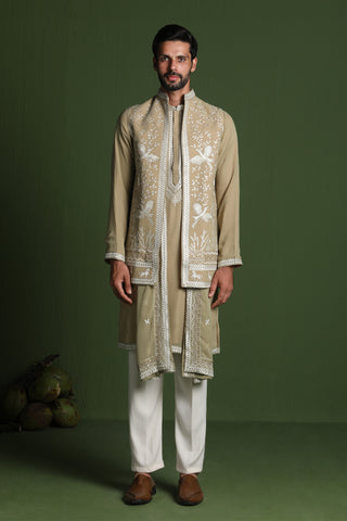 Siddharth Mehandi Kurta Set with Jacket and Dupatta