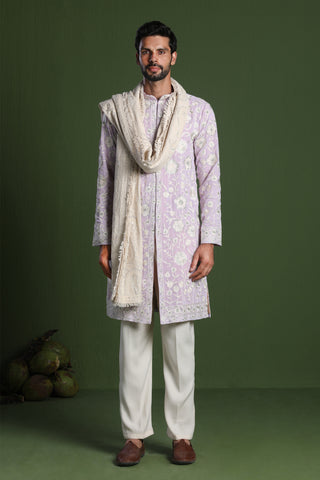 Vikram Mauve Purple front open kurta set with Dupatta