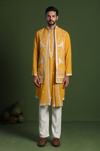 Aditya Haldi Kurta Set with Jacket and Dupatta