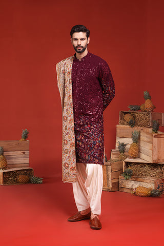 Kush Wine Kurta Set