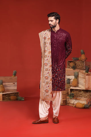 Kush Wine Kurta Set