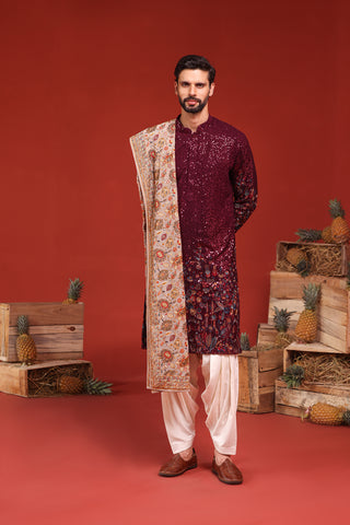 Kush Wine Kurta Set