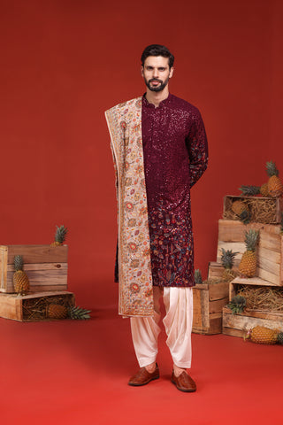 Kush Wine Kurta Set