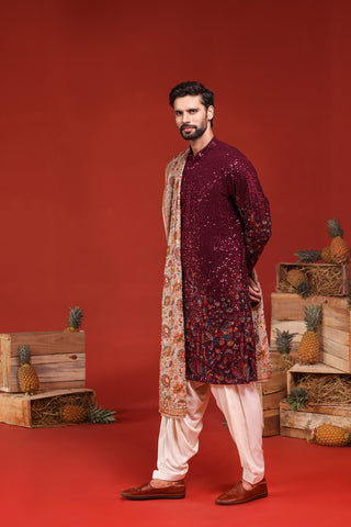 Kush Wine Kurta Set