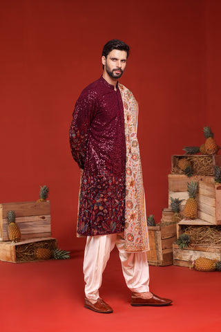 Kush Wine Kurta Set