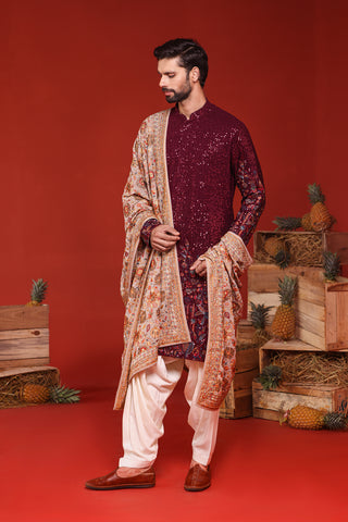 Kush Wine Kurta Set