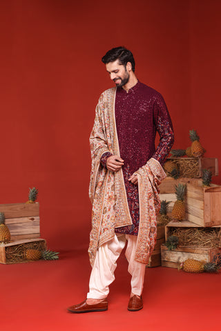 Kush Wine Kurta Set