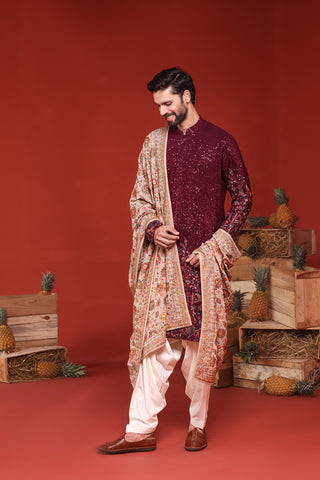 Kush Wine Kurta Set