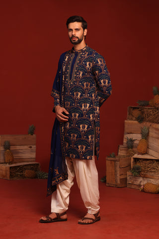 Gaurav Molri in Tanvith Navy Blue Kurta Set