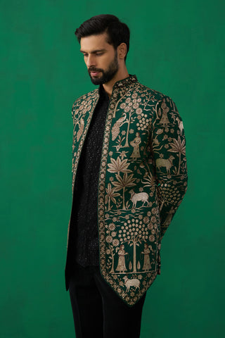 PICHWAI GREEN JODHPURI SET