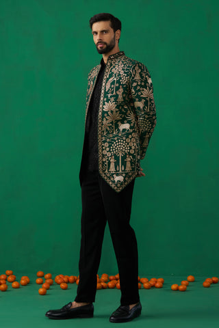 PICHWAI GREEN JODHPURI SET