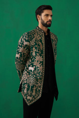 PICHWAI GREEN JODHPURI SET