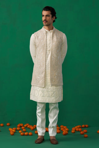 PAISLEY IVORY KURTA JACKET SET