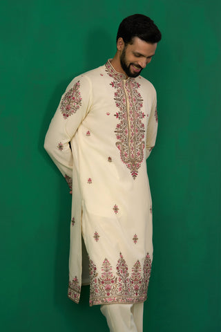 MOTIF CREAM KURTA SET