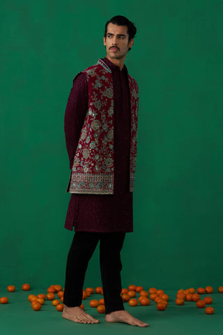 GULAB WINE KURTA JACKET SET