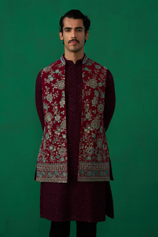 GULAB WINE KURTA JACKET SET